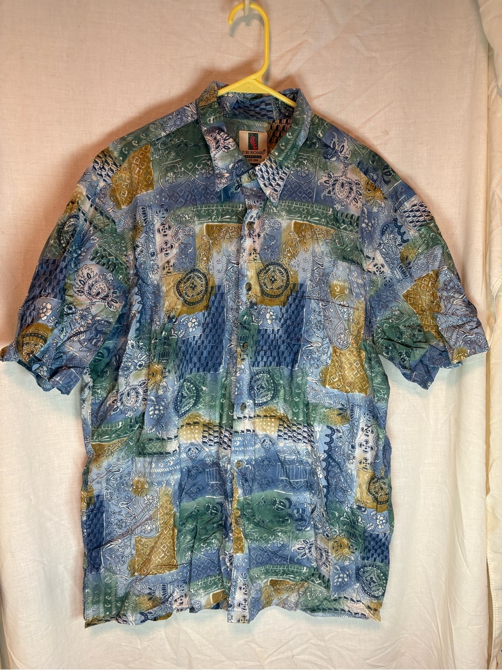 Tori Richard Shirt Mens XL Blue Abstract Print Hawaiian Tribal Cotton USA